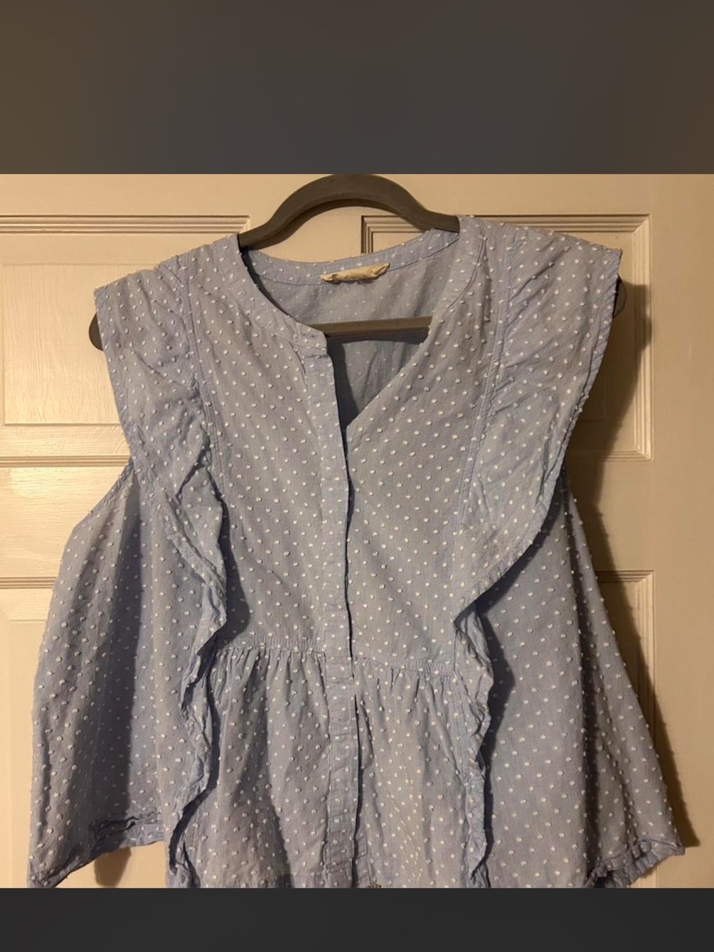 Light Blue Polka Dot Ruffle Casual cropped top